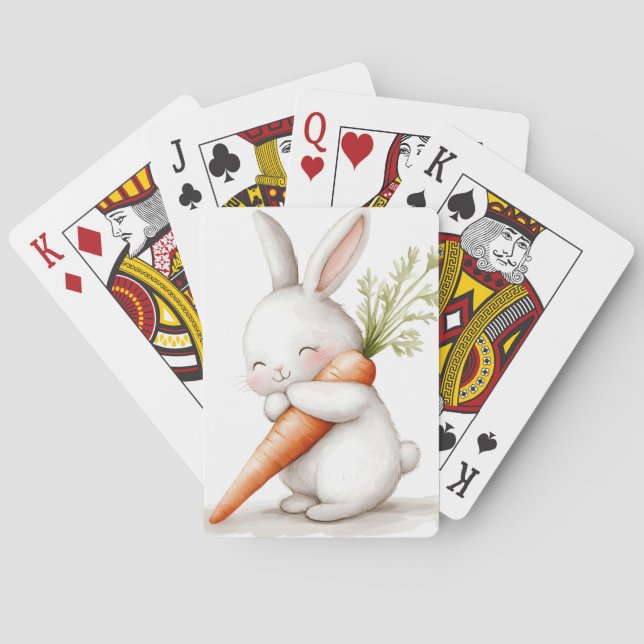 Watercolor Fluffy Bunny Carrot Love  Playing Cards (Back)