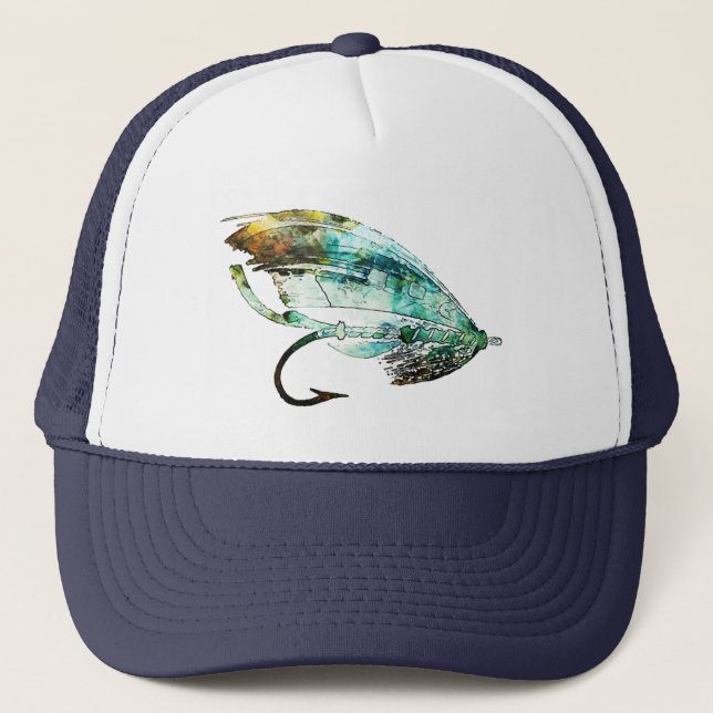Watercolor Fly Fishing Lure art Trucker Hat (Front)