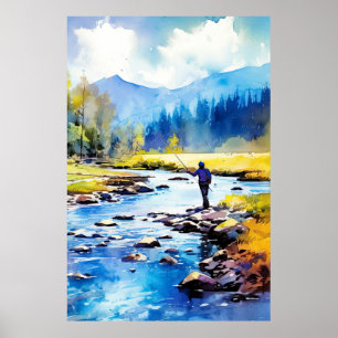 Watercolor Fly Fishing Poster - Fishing Wall Art