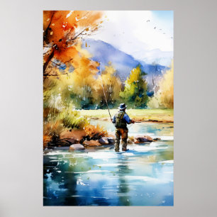 Watercolor Fly Fishing Poster - Fishing Wall Art