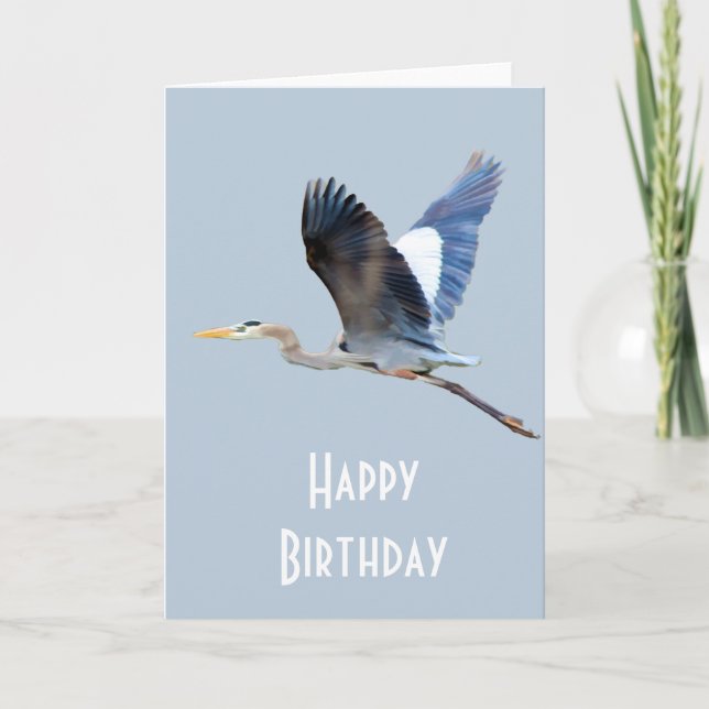 Watercolor Flying Blue Heron Card (Front)