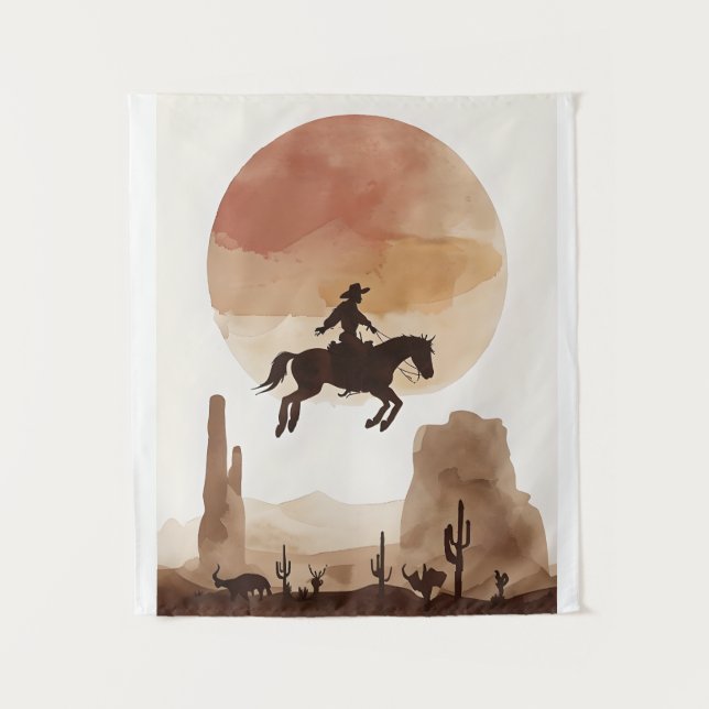 Watercolor Flying Cowboy Tapestry (Front)