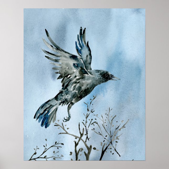Watercolor Flying Crow Poster (Front)