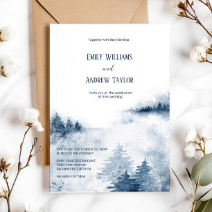 Watercolor foggy forest wedding invitation