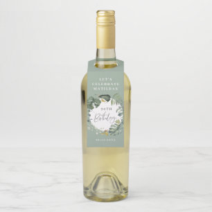 Watercolor foliage 30th birthday party decor bottle tag