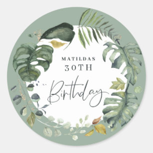 Watercolor foliage 30th birthday party favour classic round sticker