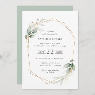 Watercolor foliage and gold geometric wedding