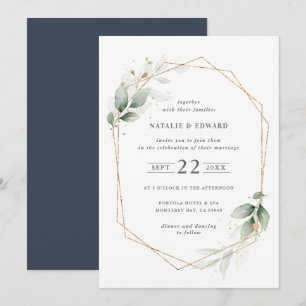 Watercolor foliage and gold geometric wedding