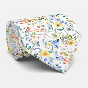 Watercolor Foliage and Wildflowers Tie