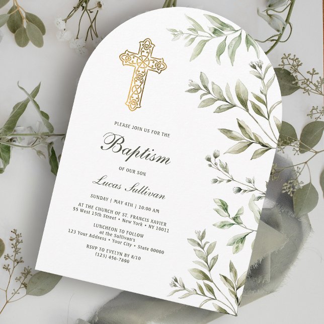 Watercolor Foliage Arch Baptism Invitation (Creator Uploaded)