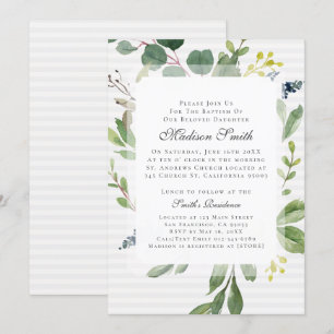 Watercolor Foliage Baptism Invitation