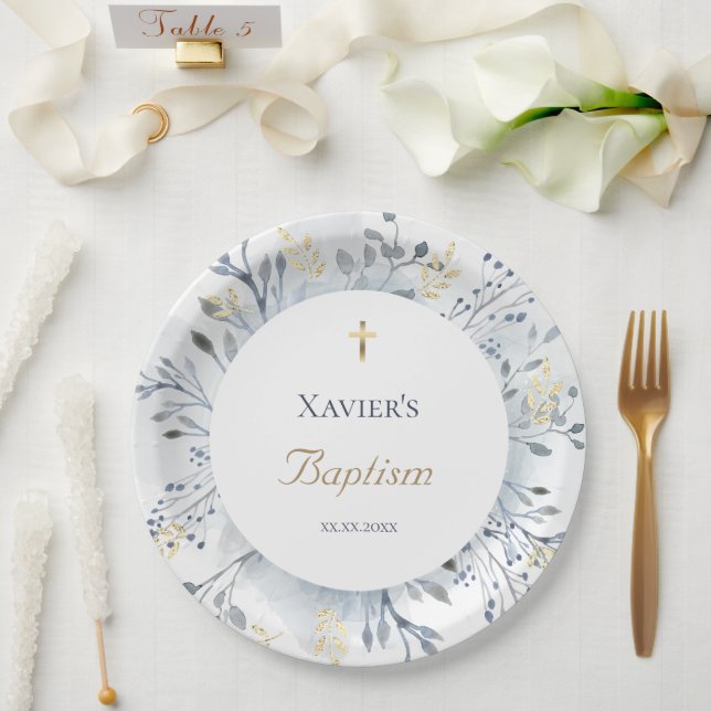 watercolor foliage Baptism Paper Plate (Wedding)