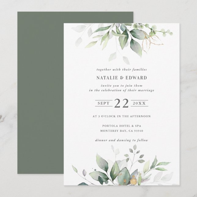 Watercolor foliage botanical greenery wedding (Front/Back)