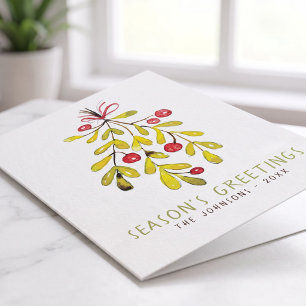 Watercolor Foliage Botanical Holly Berry Christmas Holiday Card