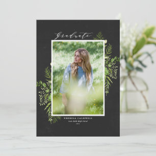 Watercolor Foliage Chalkboard Photo Graduation Announcement