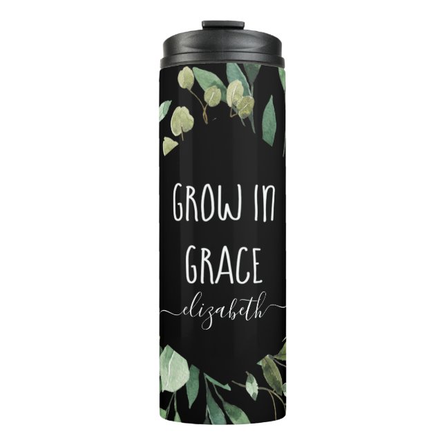 Watercolor Foliage Christian Quote Personalised Thermal Tumbler (Front)