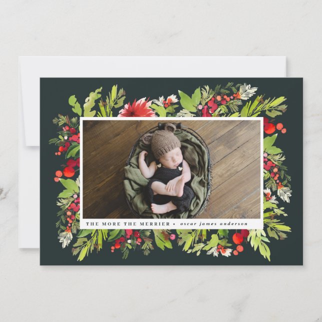 Watercolor foliage christmas birth announcement (Front)