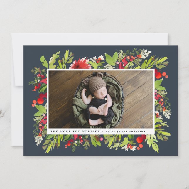 Watercolor foliage christmas birth announcement (Front)