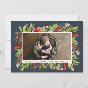 Watercolor foliage christmas birth announcement