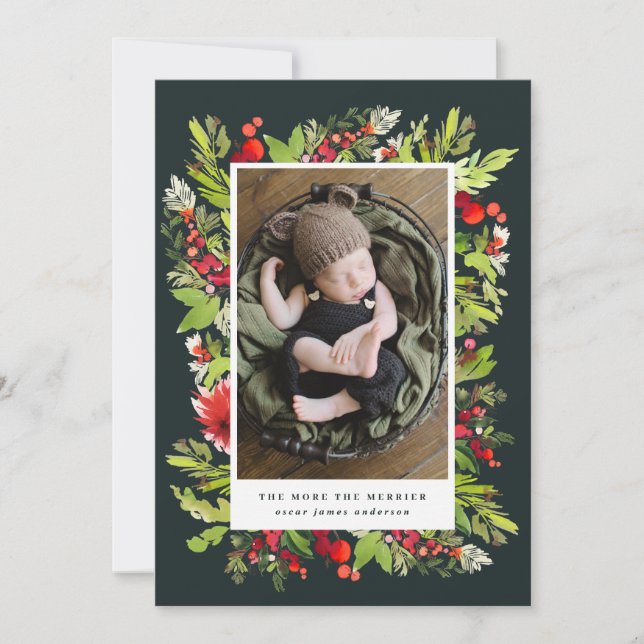 Watercolor foliage christmas birth announcement (Front)