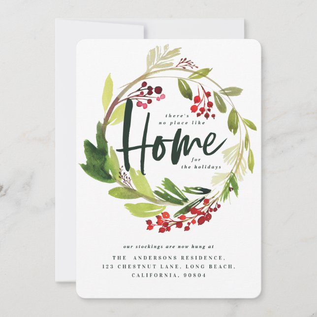 Watercolor foliage Christmas new home holiday Card (Front)