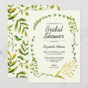 Watercolor Foliage Delicate Herbs Bridal Shower Invitation