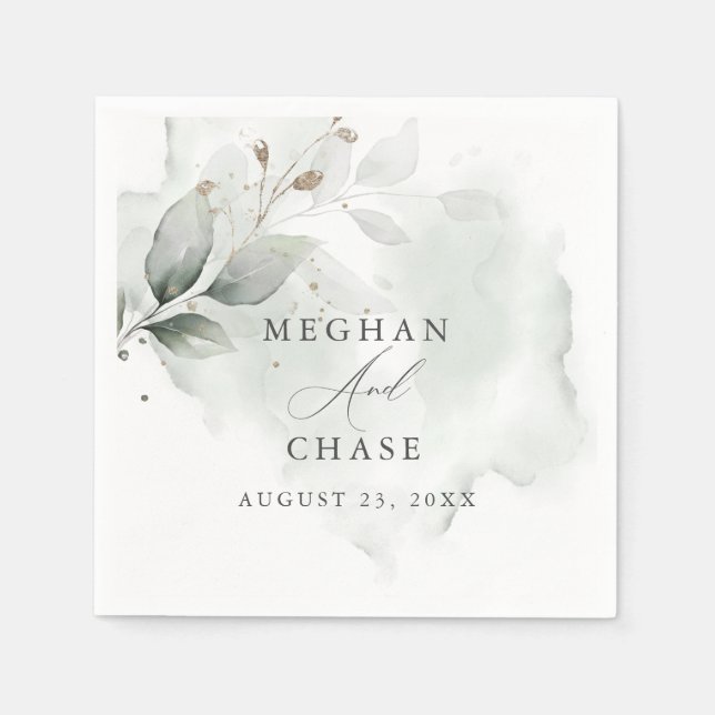 Watercolor  Foliage Dusty Green  Napkin (Front)