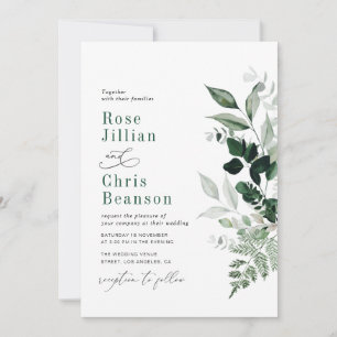 Watercolor foliage Emerald Green Weddding Invitation