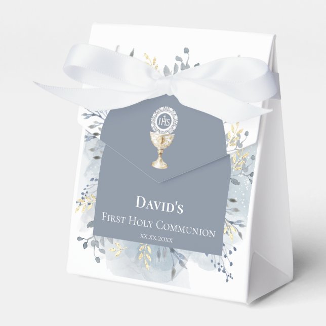 watercolor foliage First Holy Communion Favour Box (Front Side)