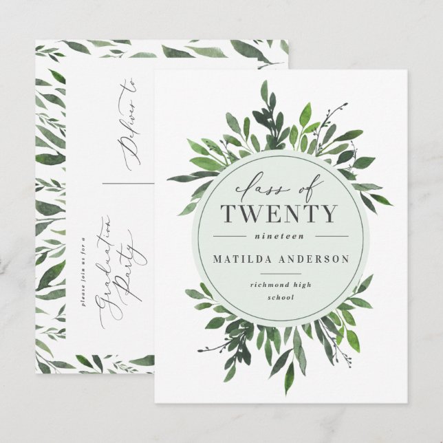 watercolor foliage graduation announcement/invite announcement postcard (Front/Back)