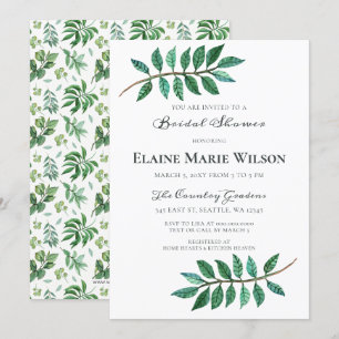 Watercolor Foliage Greenery Bridal Shower Invitation