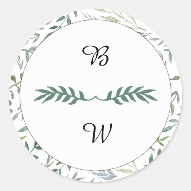 Watercolor Foliage Greenery Wedding Classic Round Sticker (Front)