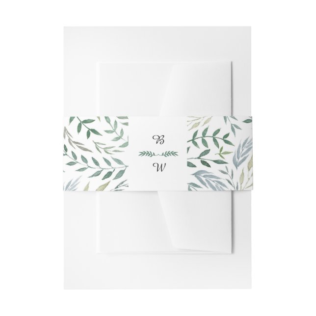 Watercolor Foliage Greenery Wedding Invitation Belly Band (Front Example)