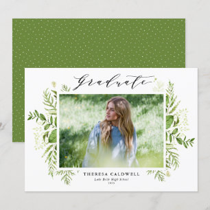 Watercolor Foliage Horizontal Photo Graduation Announcement