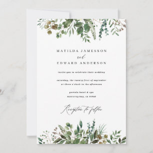 Watercolor foliage leaf green botanical wedding announcement