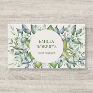 Watercolor Foliage Leaves Greenery Elegant Business Card