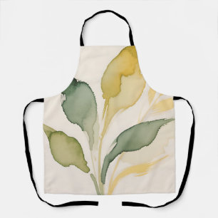Watercolor Foliage Leaves Sage Gold Apron