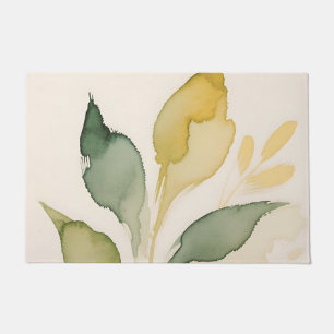 Watercolor Foliage Leaves Sage Gold Doormat