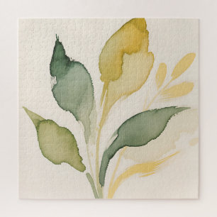 Watercolor Foliage Leaves Sage Gold Jigsaw Puzzle
