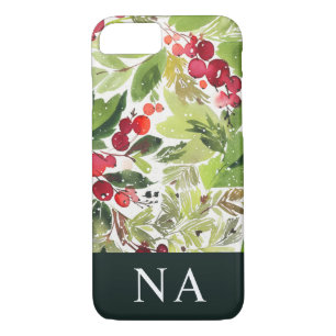Watercolor foliage monogram initial Christmas iPhone 8/7 Case