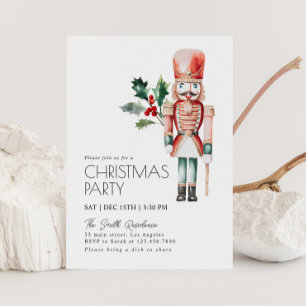 Watercolor Foliage Nutcracker Christmas Party Invitation
