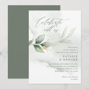 Watercolor foliage, olive green and gold wedding
