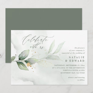 Watercolor foliage, olive green and gold wedding