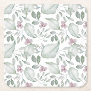 Watercolor foliage pattern greenery square paper coaster