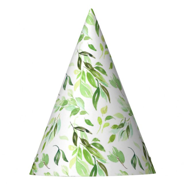 Watercolor Foliage Pattern Whimsical Party Hat (Front)