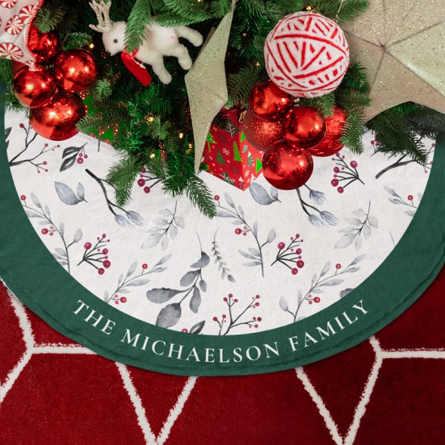 Watercolor Foliage Personalised Brushed Polyester Tree Skirt (Watercolor Foliage Personalized Brushed Polyester Tree Skirt)