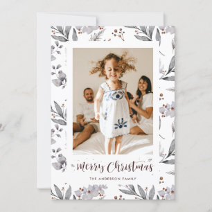 Watercolor Foliage Photo Merry Christmas Card