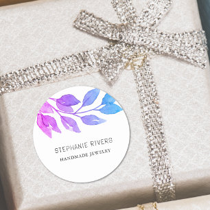 Watercolor Foliage Purple Jewellery Maker Classic Round Sticker