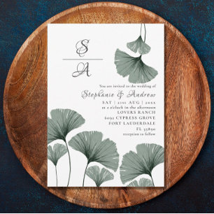 Watercolor Foliage Sage Green Gingko Wedding Invitation
