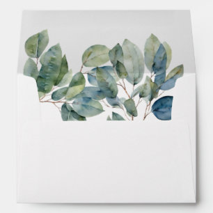 Watercolor foliage teal green greenery envelope